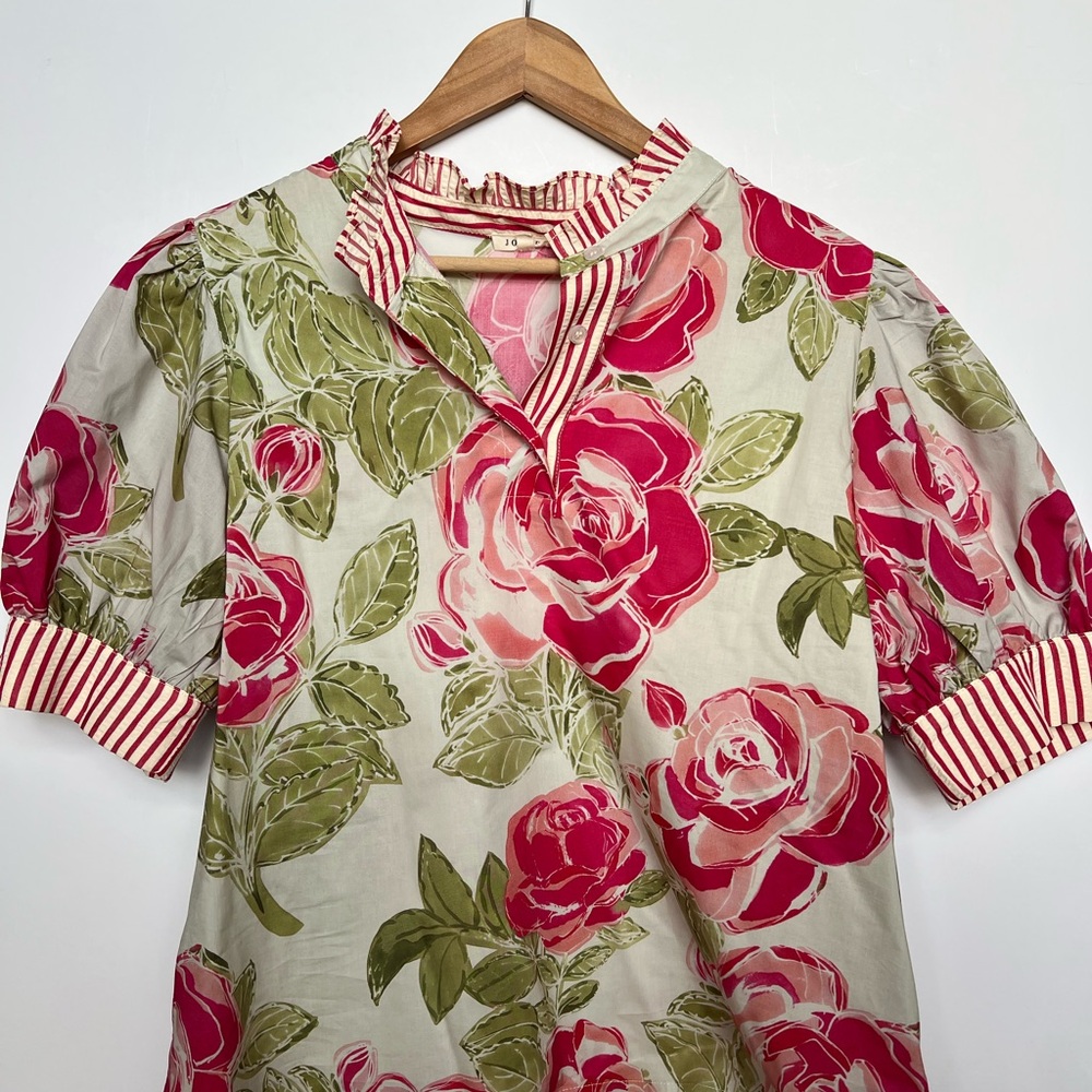 JODIFL Pink and Green Floral Blouse